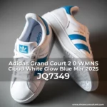 Artistic representation for Adidas Grand Court 2 0 WMNS Cloud White Glow Blue Mar 2025 JQ7349
